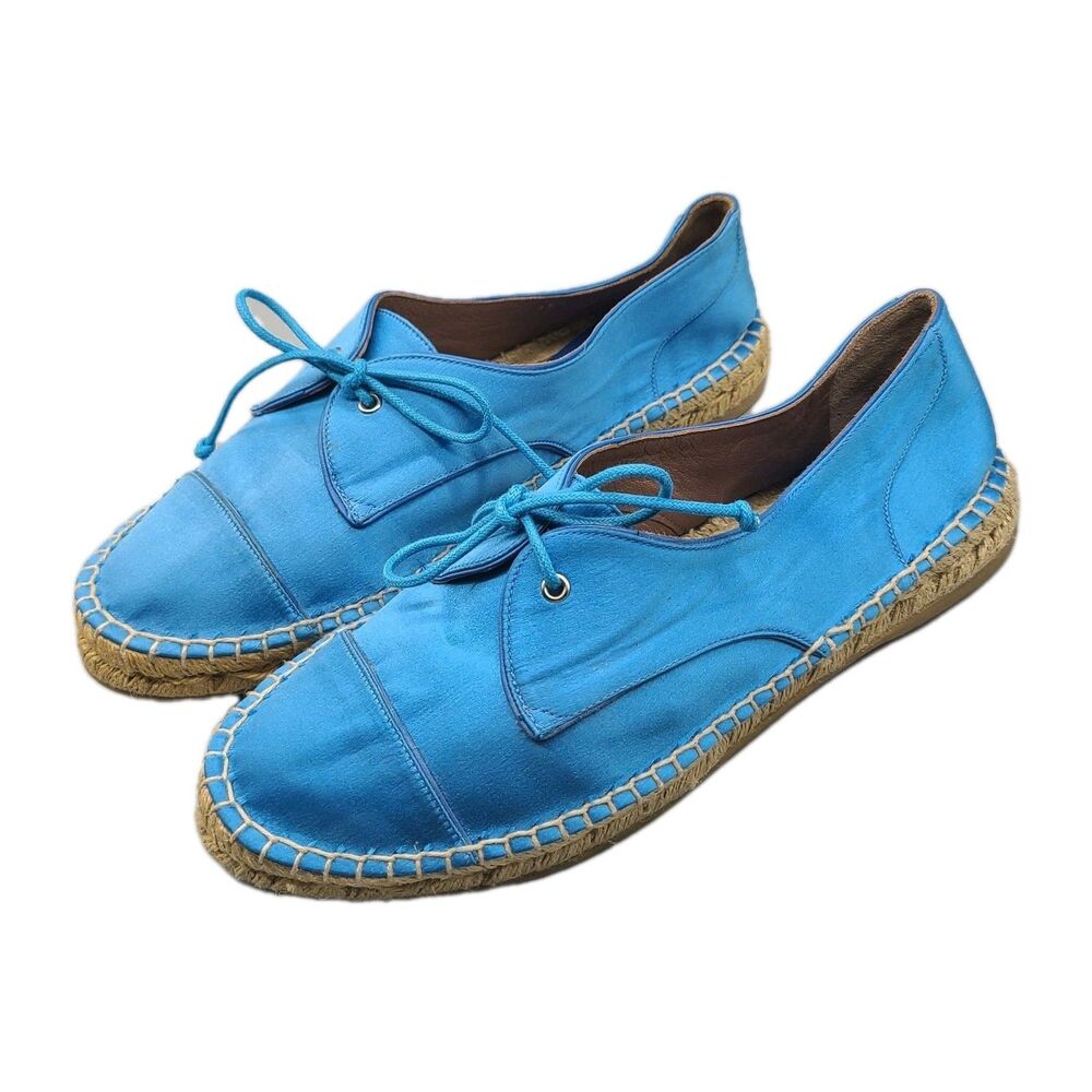 Tabitha Simmons Blue Satin Espadrilles flats lace-up shoes fits 7-7.5/ 38.5